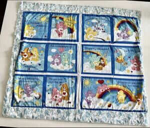 Vintage Handmade Baby Quilt Care Bears 40x36 Blue